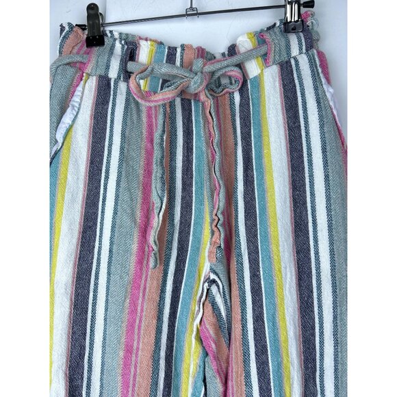Women’s Flowy Linen Boho Colorful Striped Wide Leg Cropped Festival Pants M - Picture 2 of 13